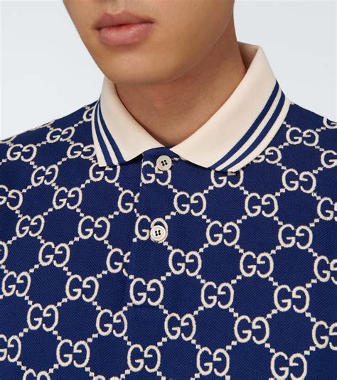 gucci short-sleeved monogrammed polo - blue - polo shirts